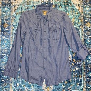 RUFF HEWN Chambray Button Down Roll Cuff Shirt, Size Medium
